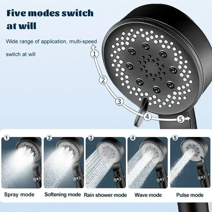 Matte black shower head with five adjustable spray modes for enhanced shower experience by decorbites adjustable