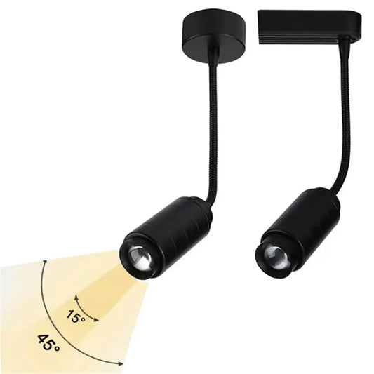 Matte black adjustable beam track light with flexible gooseneck arms and matte finish for store task lighting decorbites adjustable beam