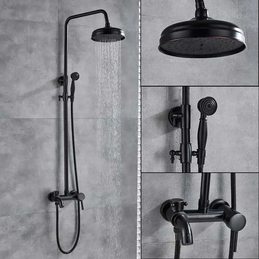 Matte black bathroom shower faucet with rainhead and handheld spray in black matte finish for decorbites black bathroom
