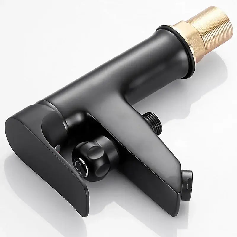 Matte black brass basin faucet single handle with pull out spray featuring a brass-colored threaded connection top decorbites black brass