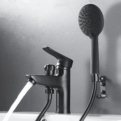 Matte black brass basin faucet with single handle and pull out spray handheld showerhead for bathroom decorbites black brass