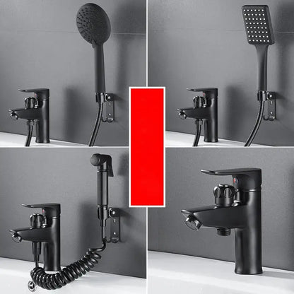 Matte black brass basin faucet with single handle and pull out spray set by decorbites for bathroom use