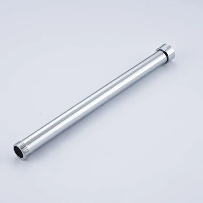 Shiny chrome finished metal shower arm with threaded ends as a brass black bathroom extension tube decorbites brass black