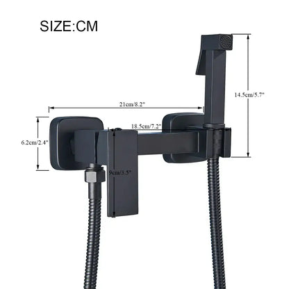 Matte black brass bidet faucet with handheld spray, flexible hose, and adjustable nozzle for bathroom use by decorbites brass bidet