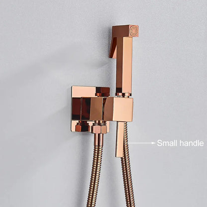 Rose gold finish brass bidet faucet sprayer with sleek modern design and flexible hose for bathroom by decorbites