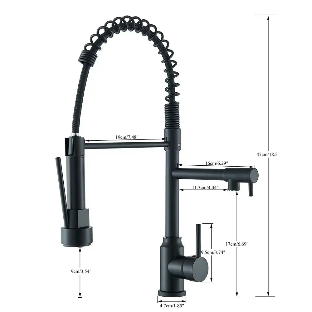 Matte black brass kitchen sink faucet with pull down sprayer and flexible coiled hose by decorbites brass kitchen