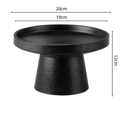 Matte black textured ceramic cake stand with tapered pedestal base for decorbites ceramic vase sword mountain set decor