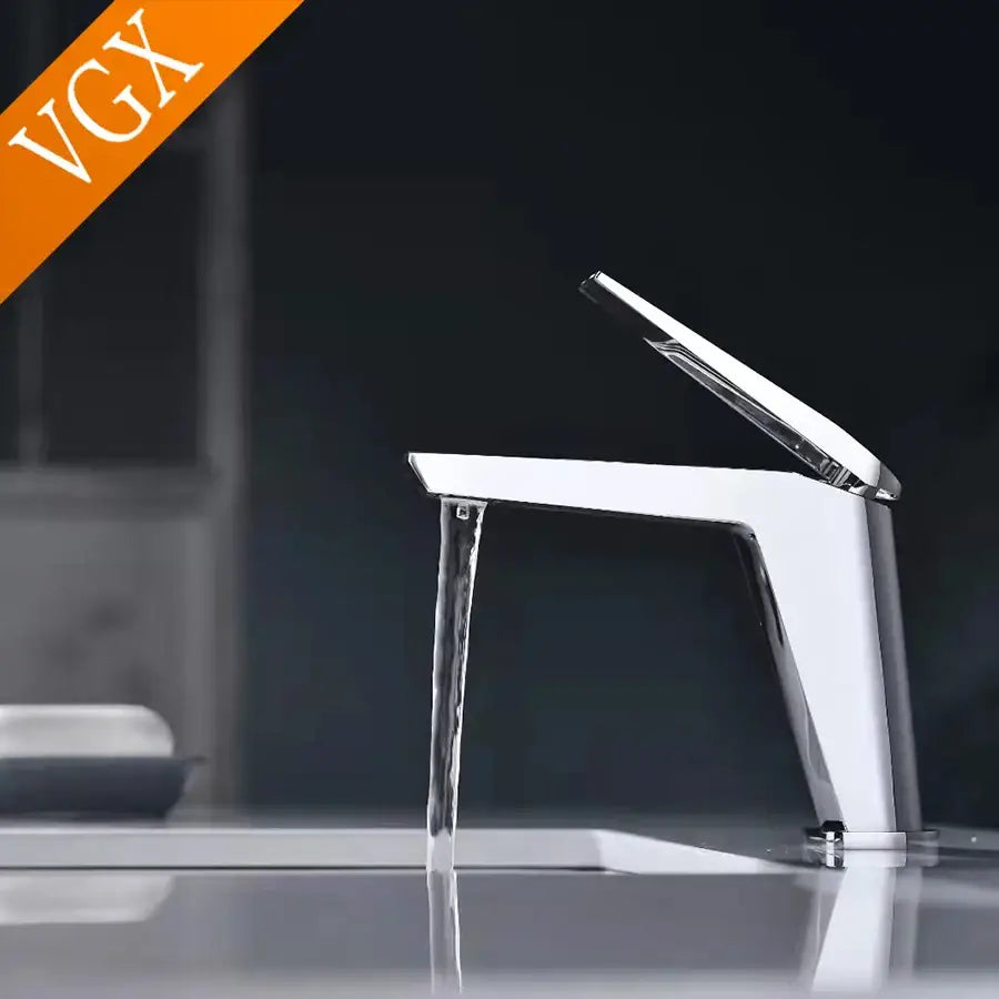 Matte black contemporary square design basin mixer faucet with chrome finish and single-lever handle for cold water