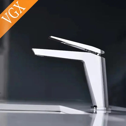Matte black contemporary square design basin mixer faucet with modern chrome finish and sleek angular design for cold water use