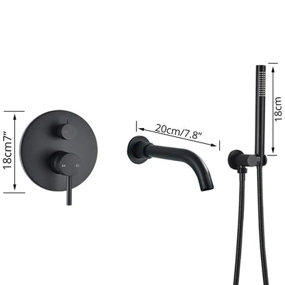 Matte black dual handle bathtub faucet set with decorbites dual handle shower trim kit featuring curved spout and handheld showerhead