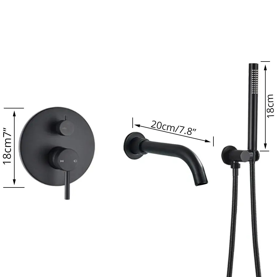 Matte black dual handle bathtub faucet set with decorbites dual handle shower trim kit featuring curved spout and handheld showerhead