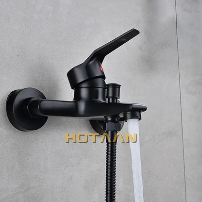 Matte black finish shower faucet with handheld mixer and flexible hose wall-mounted for modern bathroom decorbites black finish