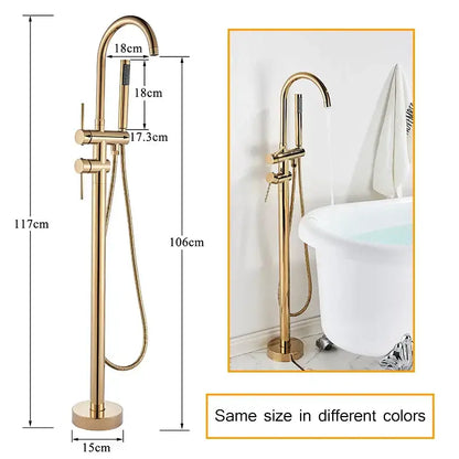 Matte black floor standing bathtub faucet with led swivel spout and gold-finished tall faucet with flexible hose decorbites black floor