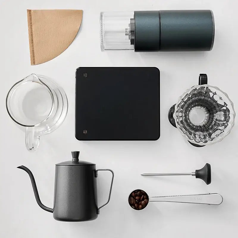 Matte black gooseneck spout kettle with hand punch coffee handle for precise pouring in a punch coffee pot design