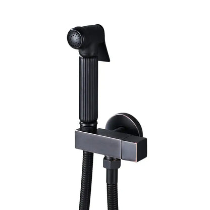 Matte black handheld bidet faucet with ribbed grip and square mounting bracket for bathroom use by decorbites black bidet