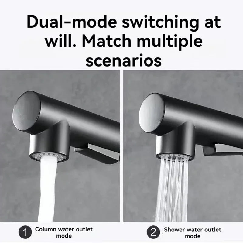 Matte black kitchen faucet with dual way sprayer deck mounted single hole design and 360 rotation feature