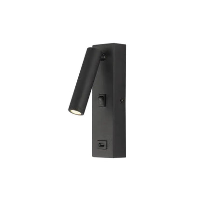 Matte black led wall light switch with usb port featuring a black matte finish and adjustable gooseneck head for decorbites led wall use