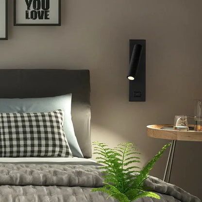 Matte black led wall light switch with usb port featuring a sleek cylindrical design for bedroom decorbites led wall use