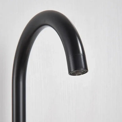 Matte black purified water kitchen faucet with dual handle mixer and sleek curved spout by decorbites black purified