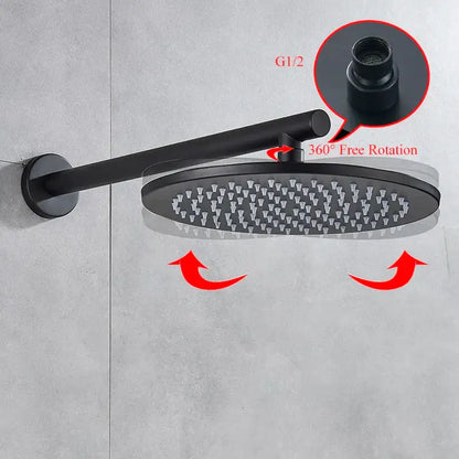 Matte black rain shower set with decorbites brass black round head and handheld spray featuring 360-degree rotation and g1/2 threaded connection