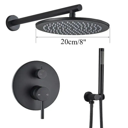 Matte black rain shower set with 20cm circular rainhead and handheld spray from decorbites brass black collection