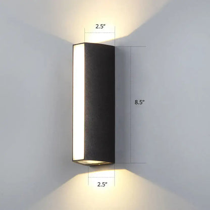 Matte black rectangle outdoor wall light with dual directional led lighting for exterior use