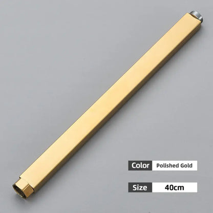 Polished gold 40cm hexagonal shower faucet extension tube with threaded ends for bathroom brass fitting use