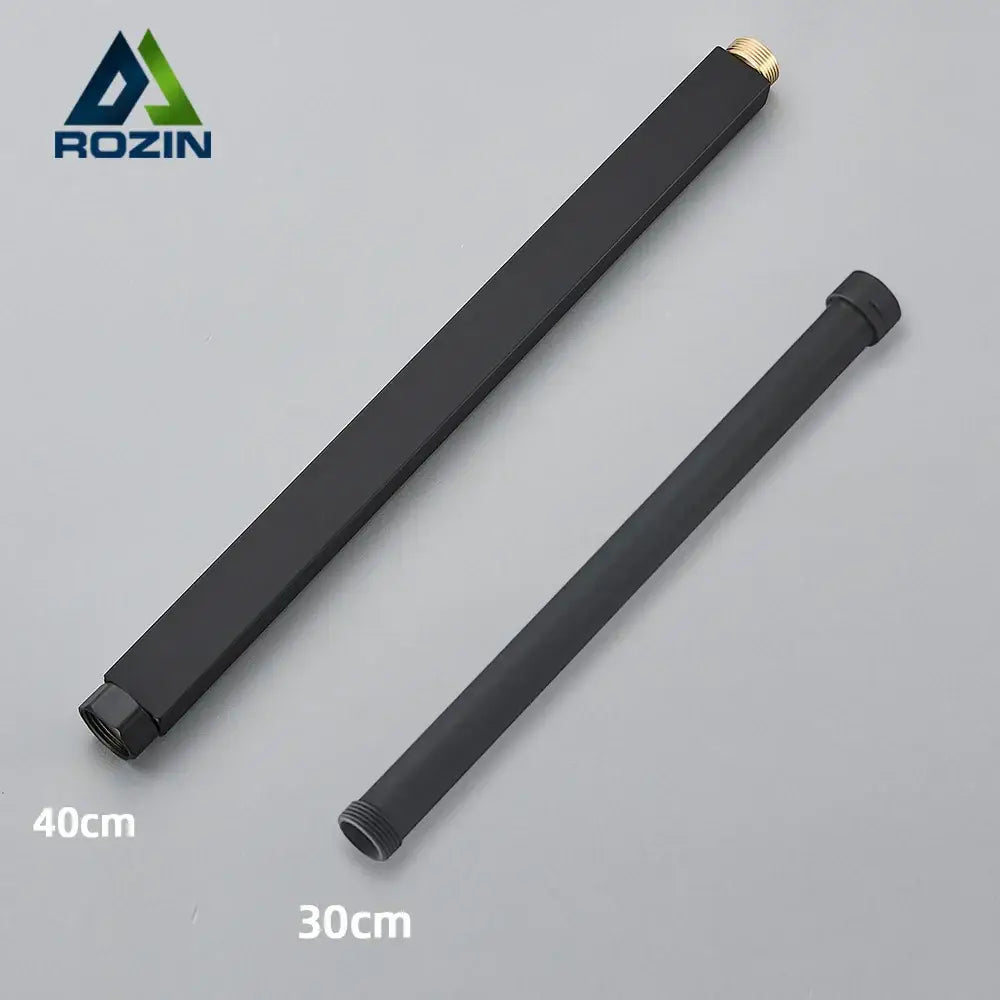Matte black shower faucet extension tubes made of metal with brass fittings available in 40cm and 30cm lengths