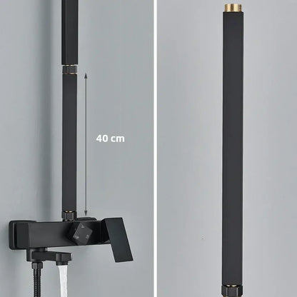 Matte black shower faucet extension tube with brass fitting and gold-toned threaded end cap 40 cm height