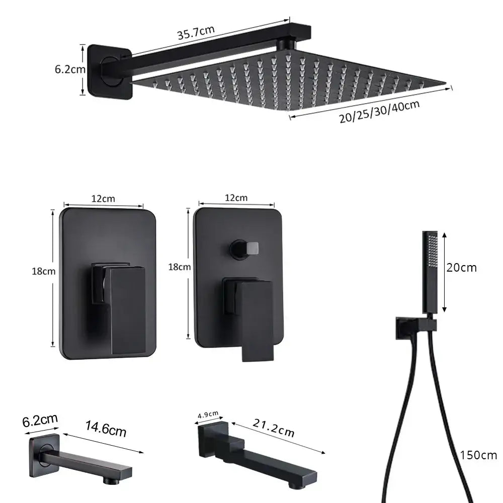 Matte black shower set with square rain head and multiple spray nozzles for modern bathroom decorbites black shower
