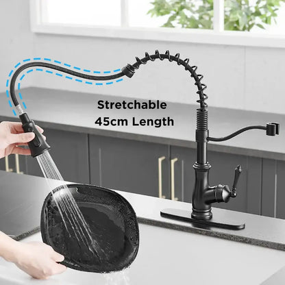 Matte black spring spout kitchen faucet with pull down hose and 45cm flexible black spring spout by decorbites