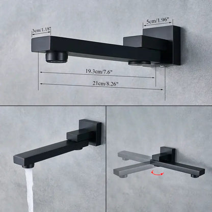 Matte black square rainfall shower faucet set with black matte dual spray heads and modern geometric design