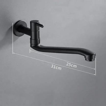 Matte black stainless steel kitchen faucet by decorbites with a sleek wall-mounted design and swivel extended spout