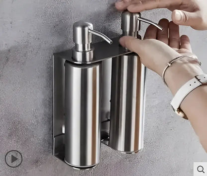 Matte black stainless steel soap dispenser set featuring a dual-spray black stainless steel soap dispenser mounted on wall