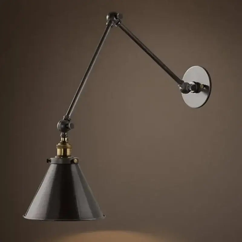 Industrial-style matte black umbrella wall lights with black umbrella lampshade and brass accents for living room decorbites