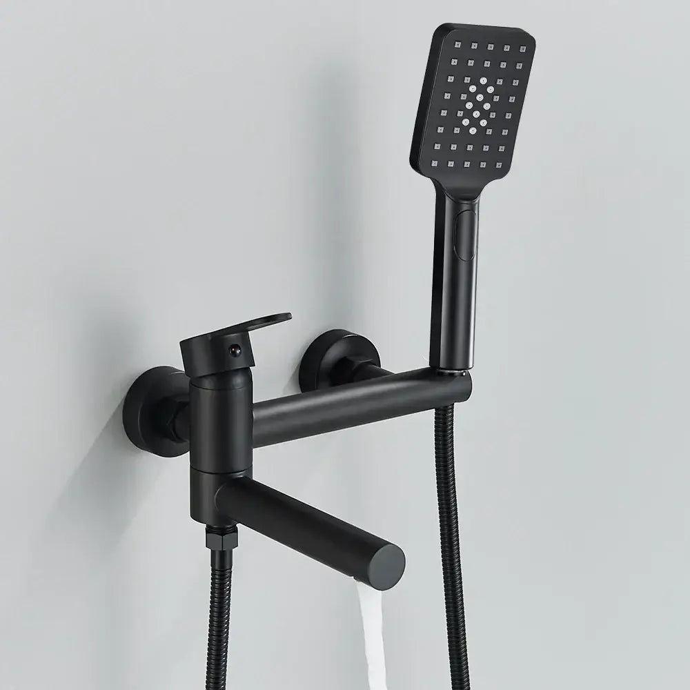 Matte black wall mount tub shower system with black matte finish handheld spray and flexible hose for decorbites black wall