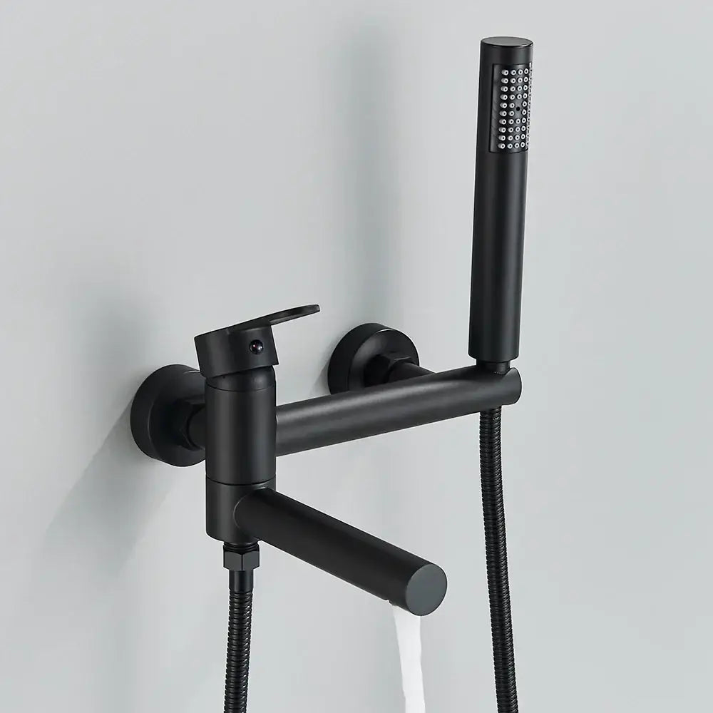 Matte black wall mount tub shower system with sleek black matte-finish and handheld spray for modern bathroom decorbites black wall