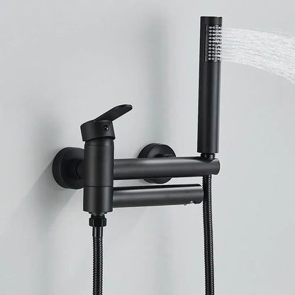 Matte black wall mount tub shower system with handheld spray and flexible hose for modern decorbites black wall decor
