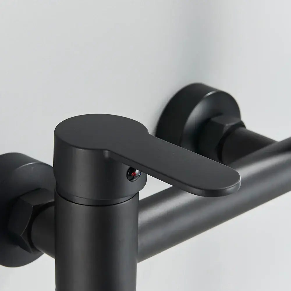 Matte black wall mount tub shower system with black matte-finish modern faucet and handheld spray for bathroom decorbites black wall