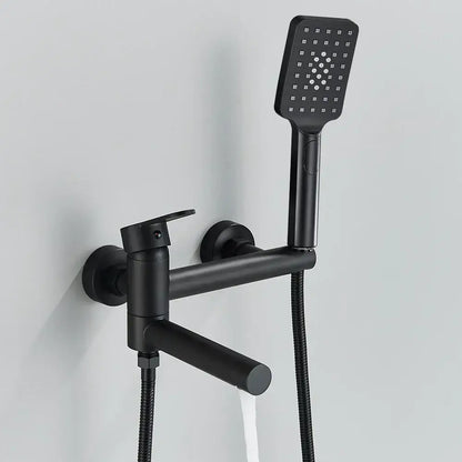 Matte black wall mounted waterfall bathtub faucet with black matte finish handheld showerhead and flexible hose decorbites black wall