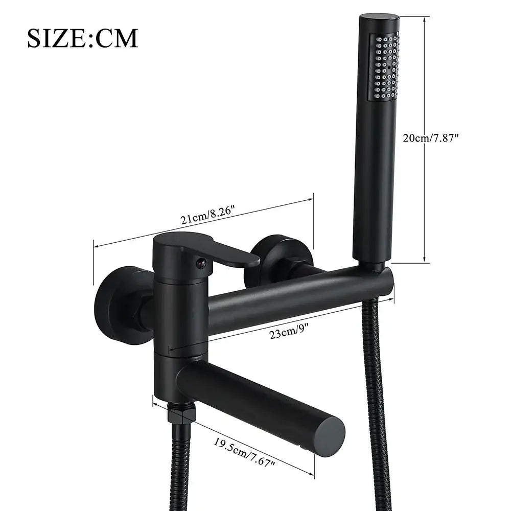 Matte black wall mounted waterfall bathtub faucet with black matte finish and handheld spray by decorbites black wall mounted design