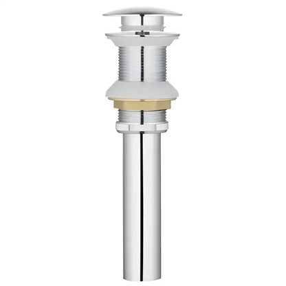 Chrome finished bathroom sink drain with sleek cylindrical body and threaded top in a brushed gold drain assembly kit