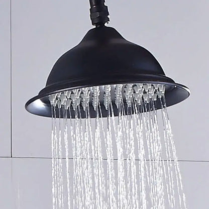 Matte black ceramic shower faucet set with rainfall showerhead featuring multiple water streams for bathroom use