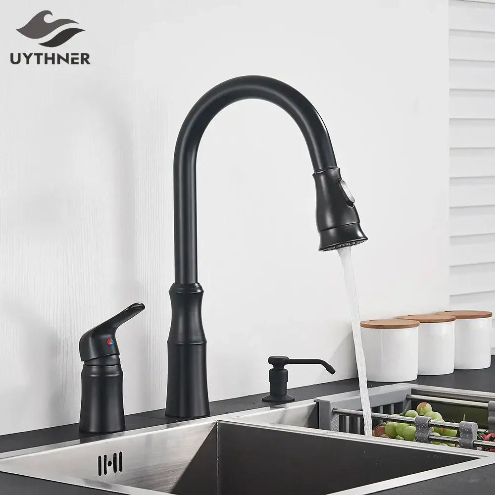 Matte brass black kitchen faucet with pull out spray head featuring black kitchen faucet and decorbites brass black finish