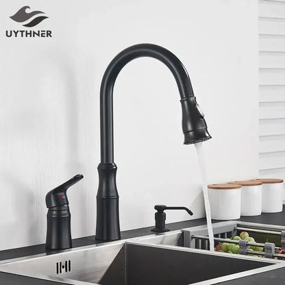 Matte brass black kitchen faucet with pull out spray head featuring black kitchen faucet and decorbites brass black finish