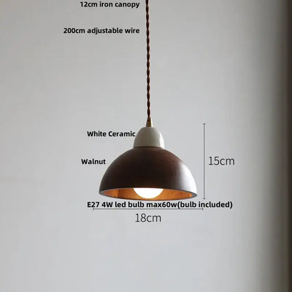 Matte brown and copper ceramic walnut pendant light with dark walnut metal shade and white ceramic top by decorbites ceramic walnut