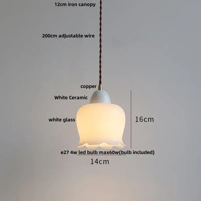 Matte brown and copper ceramic walnut pendant light with delicate white ceramic and glass lamp and adjustable 200cm wire suspension