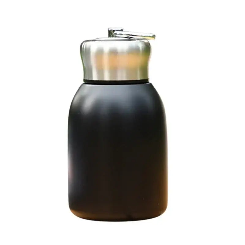 Black matte stainless steel vacuum flask with pump dispenser perfect as a kitchen travel water bottle