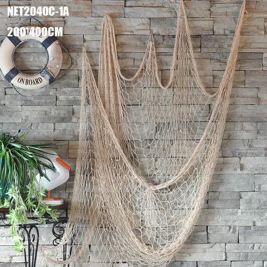 Mediterranean beige decorative fishing net wall hanging made of natural fiber with woven mesh decorbites decorative fishing decor