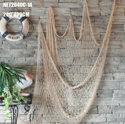 Mediterranean beige decorative fishing net wall hanging with woven mesh and natural fiber texture for living room decorbites decor